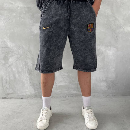Washed Spirit Men's Polo & Shorts Set – Retro Grey Clubwear with Contrast Stitching