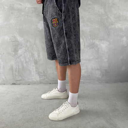 Washed Spirit Men's Polo & Shorts Set – Retro Grey Clubwear with Contrast Stitching