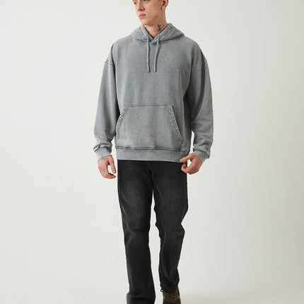Unisex Washed Oversize Hoodie - Heavyweight Blank Sweatshirt - Gray