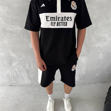 Elite Club Style Men's Polo & Shorts Set – Tailored Athletic Look with Crest Detail