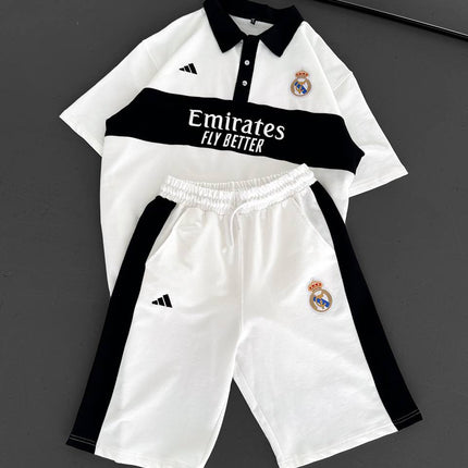 Elite Club Style Men's Polo & Shorts Set – Tailored Athletic Look with Crest Detail