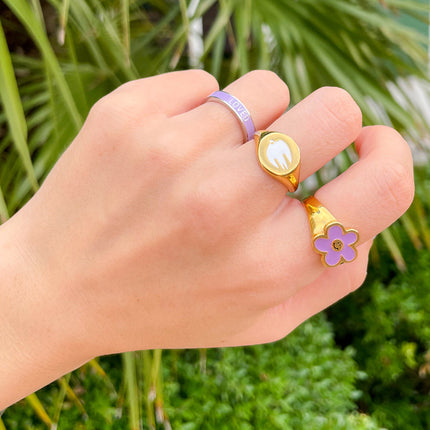 White Enamel Gold Dove Ring
