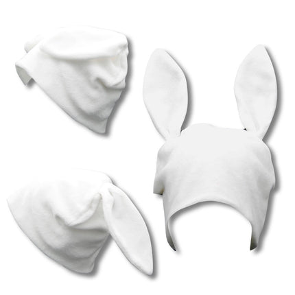 White Fleece Bunny Beanie – Kawaii Winter Hat with Bunny Ears for Alt Fashion & Cozy Style