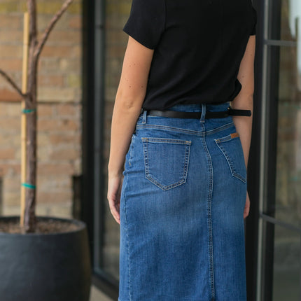 Zana Front Button Denim Midi Skirt