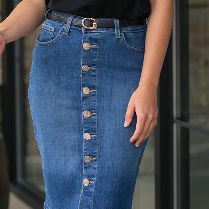 Zana Front Button Denim Midi Skirt