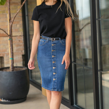 Zana Front Button Denim Midi Skirt