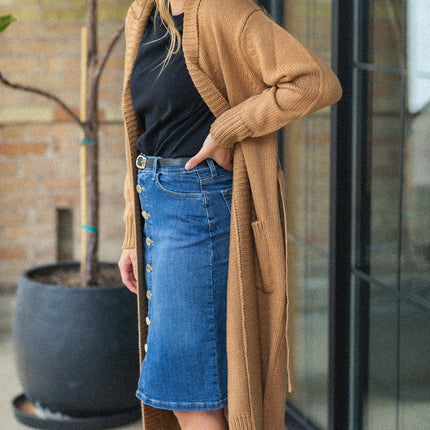 Zana Front Button Denim Midi Skirt