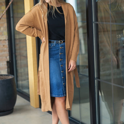 Zana Front Button Denim Midi Skirt