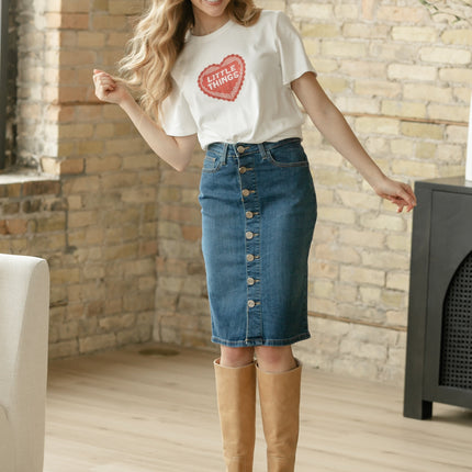 Zana Front Button Denim Midi Skirt