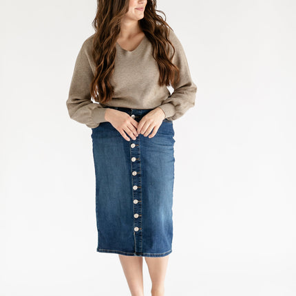 Zana Front Button Denim Midi Skirt