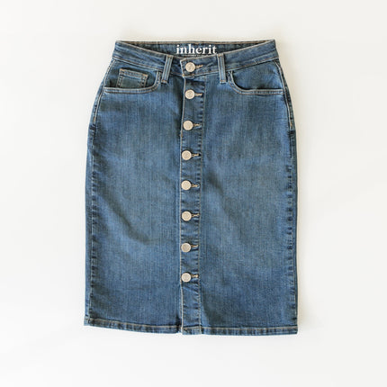 Zana Front Button Denim Midi Skirt