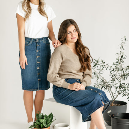 Zana Front Button Denim Midi Skirt