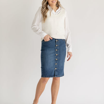 Zana Front Button Denim Midi Skirt